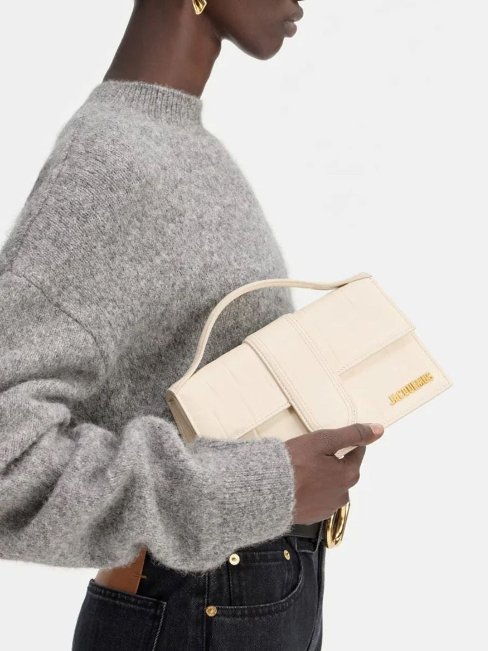 Jacquemus Le Grand Bambino - Ivory Croc-Embossed