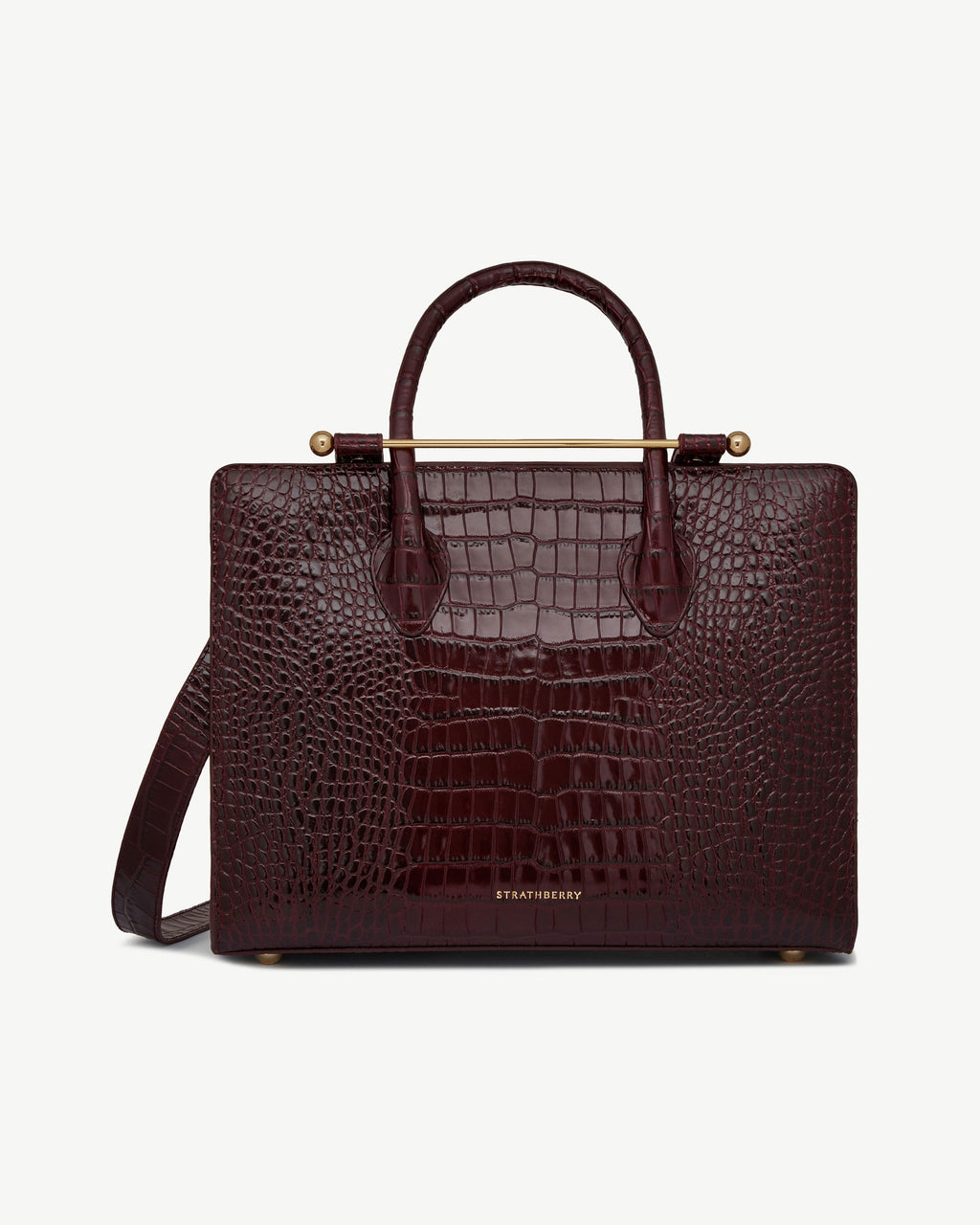 Strathberry Midi Tote - Burgundy Croc-Embossed