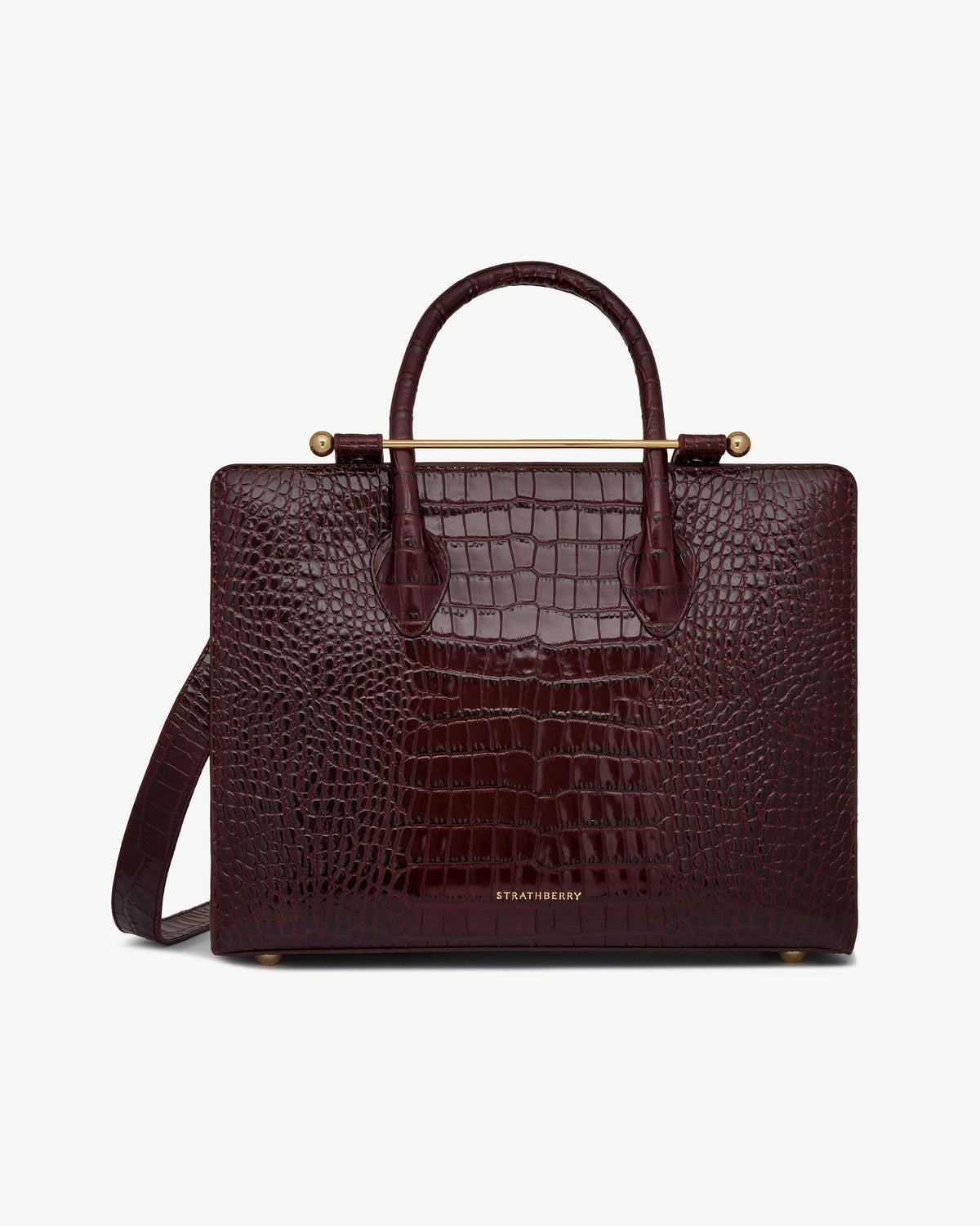 Strathberry Midi Tote - Burgundy Croc-Embossed