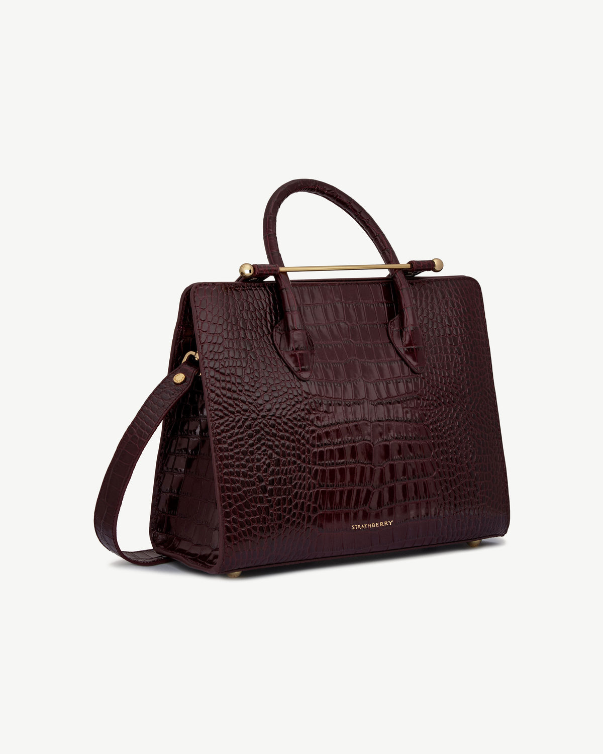 Strathberry Midi Tote - Burgundy Croc-Embossed