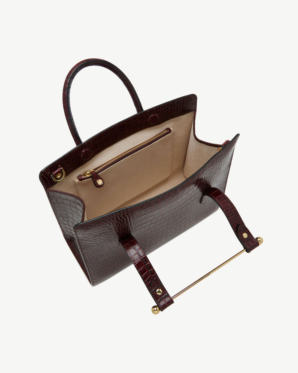 Strathberry Midi Tote - Burgundy Croc-Embossed