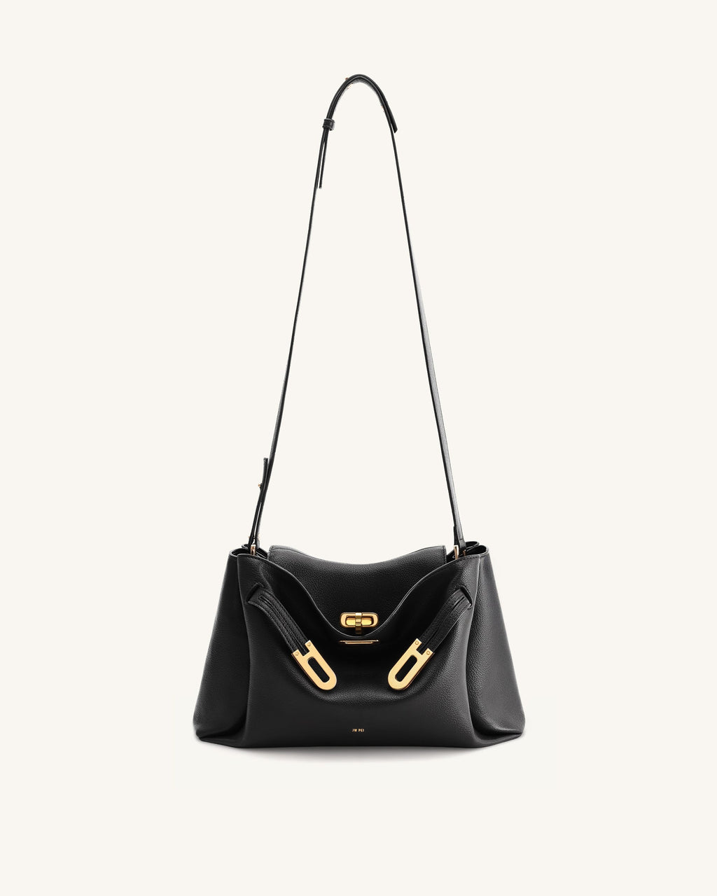 JW Pei Rhea Pebbled Double Buckle Shoulder Bag - Black
