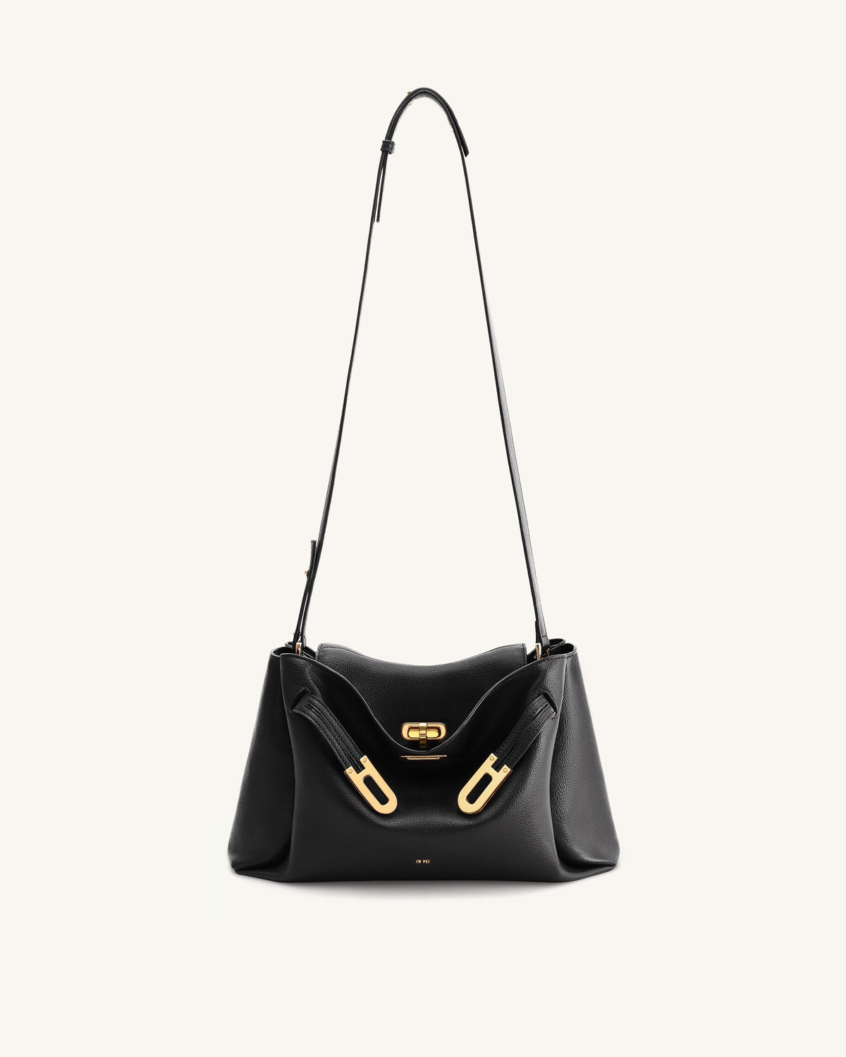 JW Pei Rhea Pebbled Double Buckle Shoulder Bag - Black