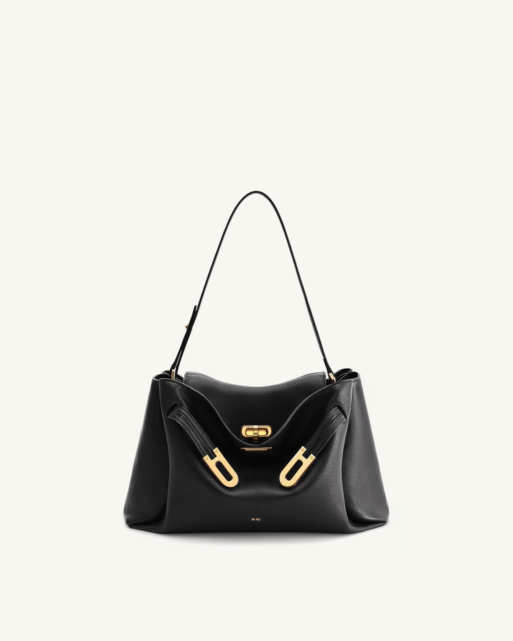 JW Pei Rhea Pebbled Double Buckle Shoulder Bag - Black