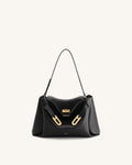 JW Pei Rhea Pebbled Double Buckle Shoulder Bag - Black