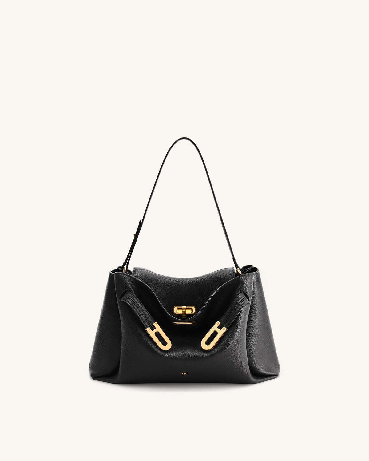 JW Pei Rhea Pebbled Double Buckle Shoulder Bag - Black