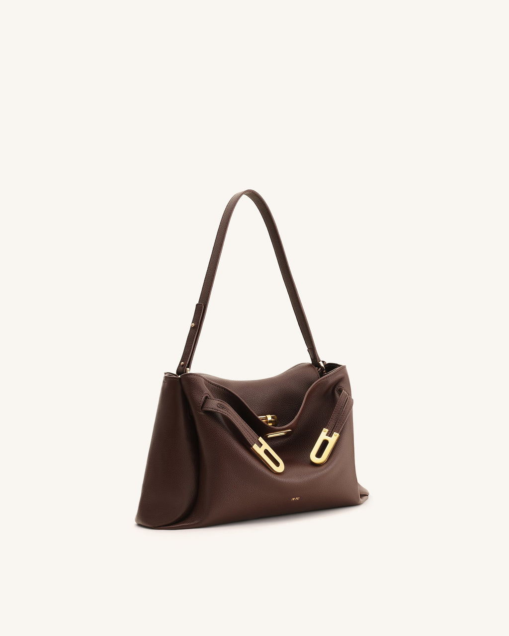 JW Pei Rhea Pebbled Double Buckle Shoulder Bag - Dark Brown