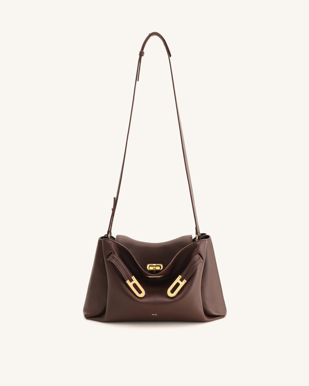 JW Pei Rhea Pebbled Double Buckle Shoulder Bag - Dark Brown