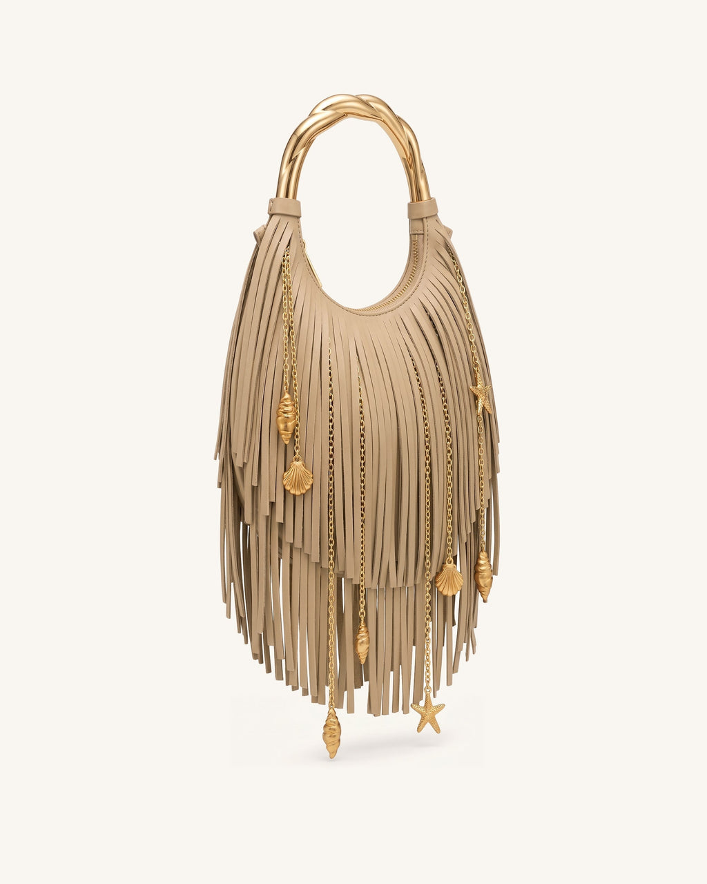 JW Pei Chloe Metal Handle Fringe Top Handbag - Khaki
