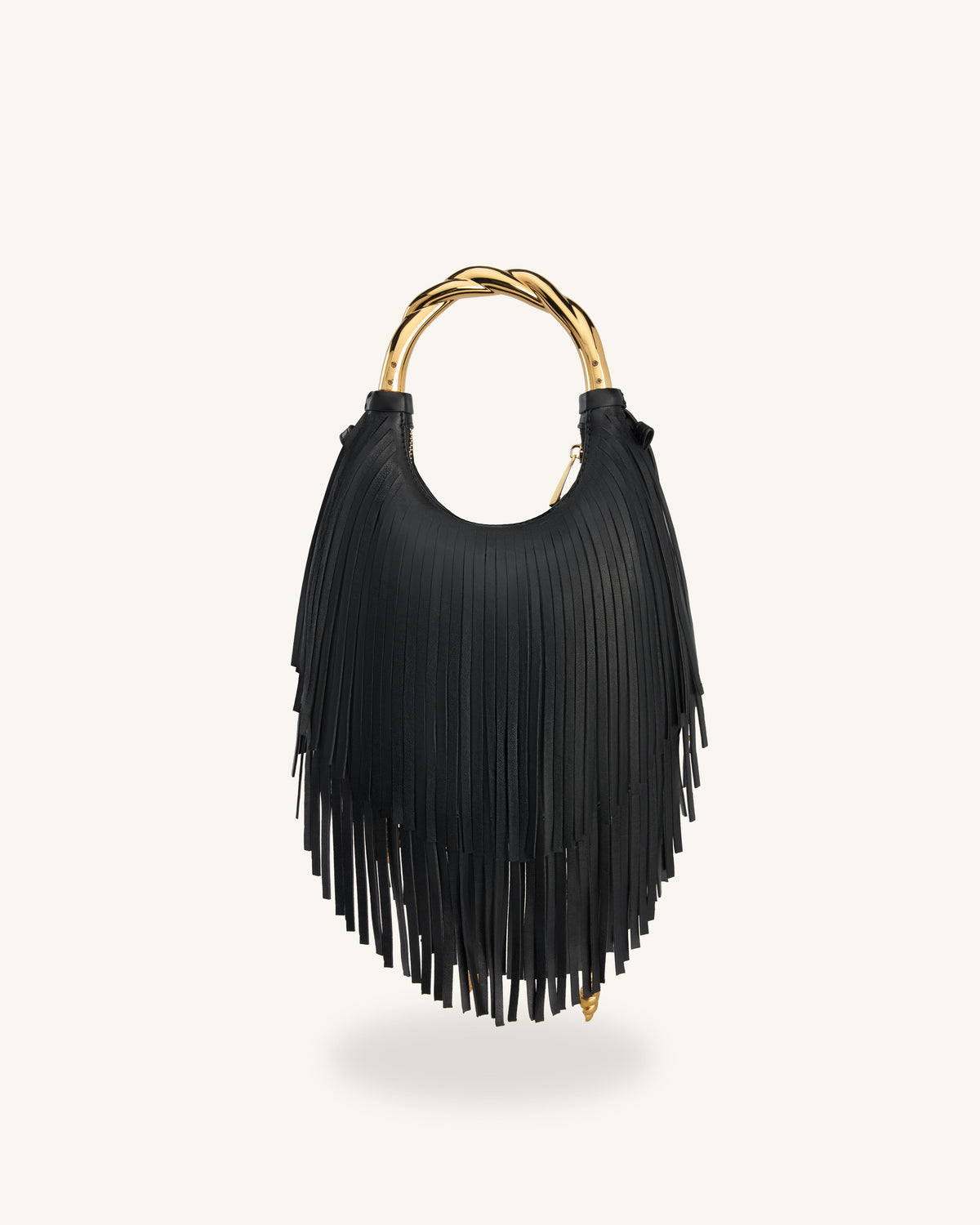 JW Pei Chloe Metal Handle Fringe Top Handbag - Black