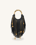 JW Pei Chloe Metal Handle Fringe Top Handbag - Black