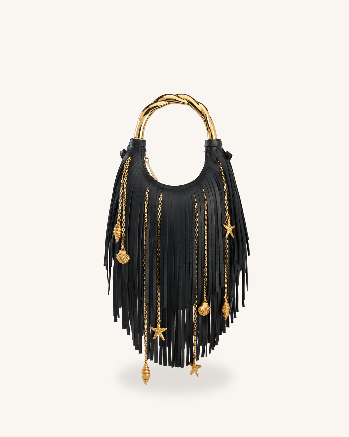 JW Pei Chloe Metal Handle Fringe Top Handbag - Black