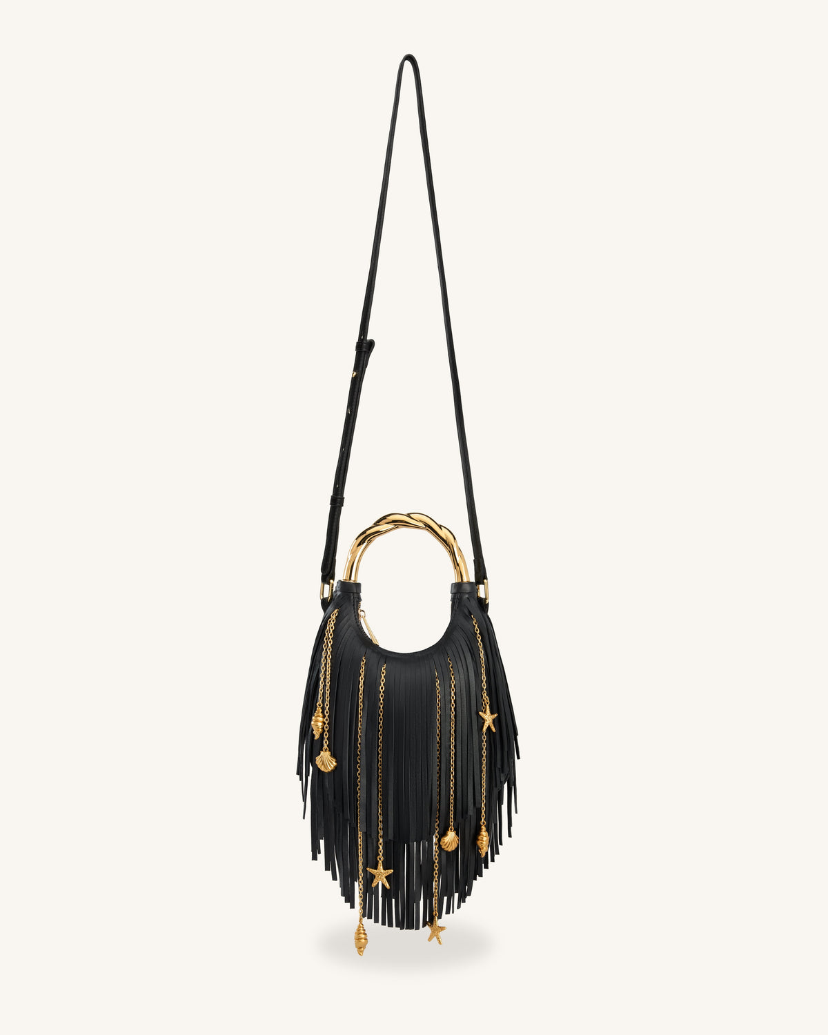 JW Pei Chloe Metal Handle Fringe Top Handbag - Black