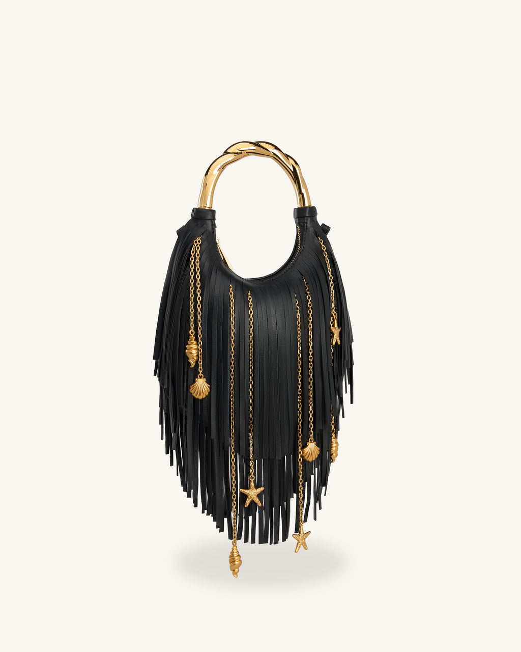 JW Pei Chloe Metal Handle Fringe Top Handbag - Black