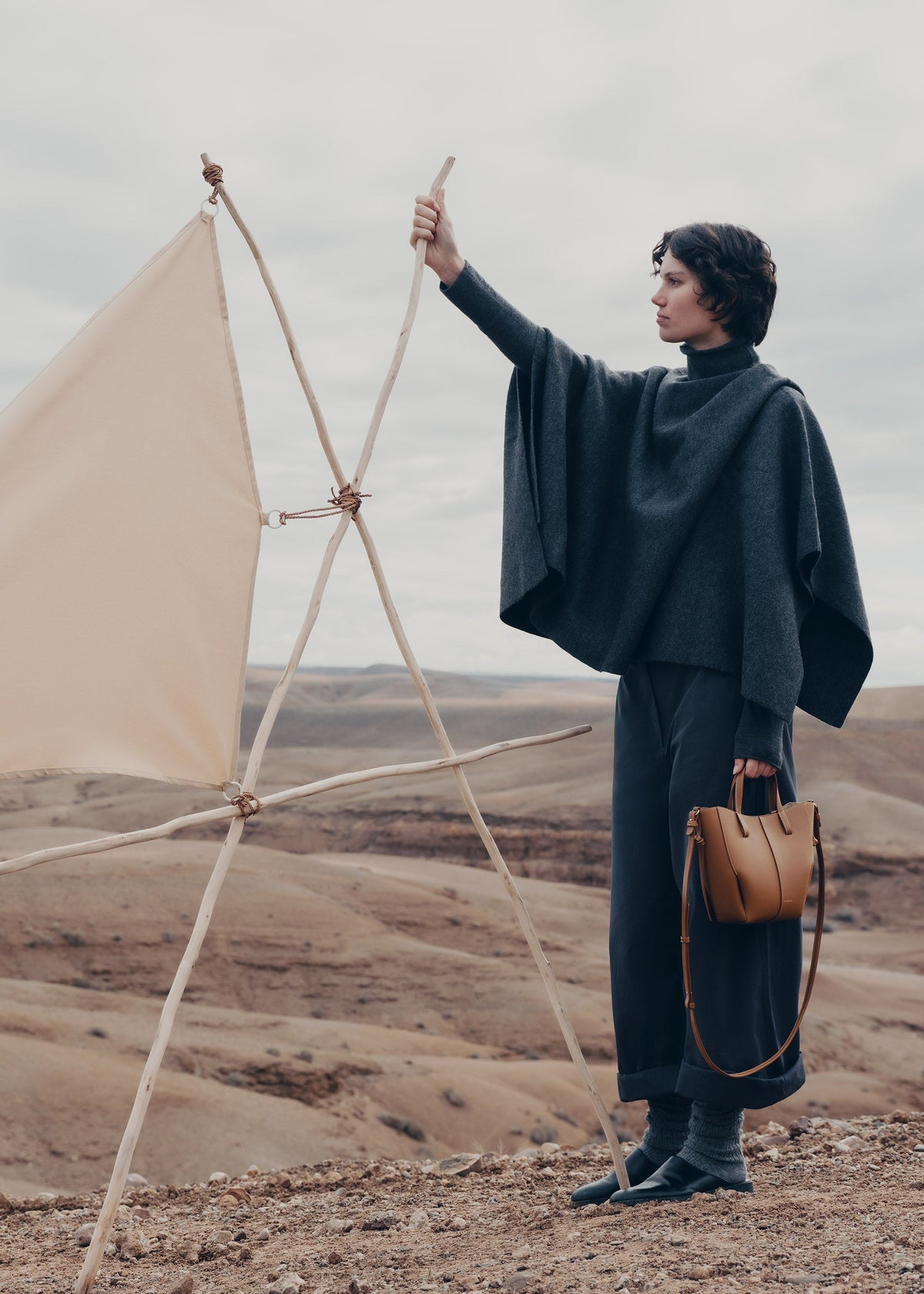 Polène Cyme Tote Nano - Camel Grainé