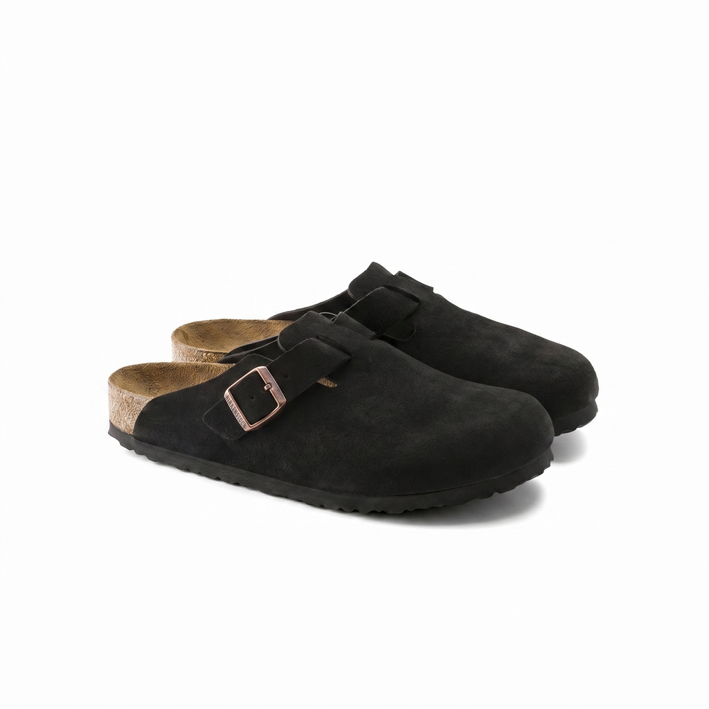 Birkenstock Boston Soft Footbed - Black Suede