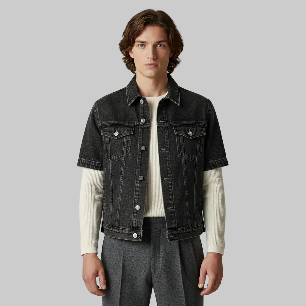 Veste trucker en denim à manches courtes