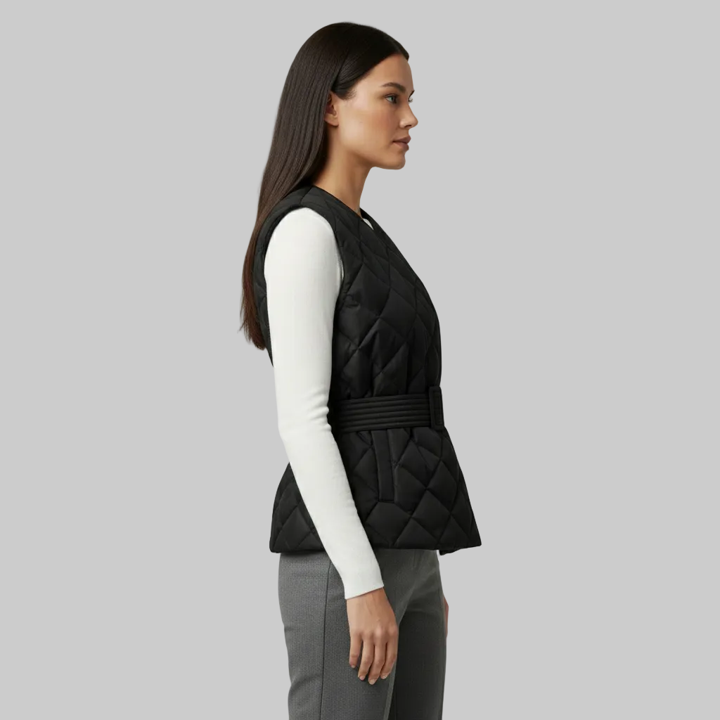 Gilet matelassé à ceinture et motif losanges