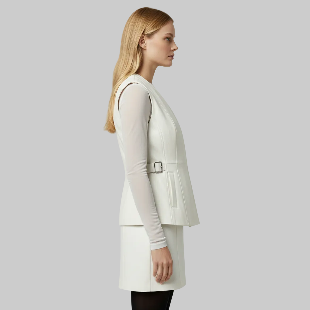 Gilet croisé en cuir vegan avec ceinture