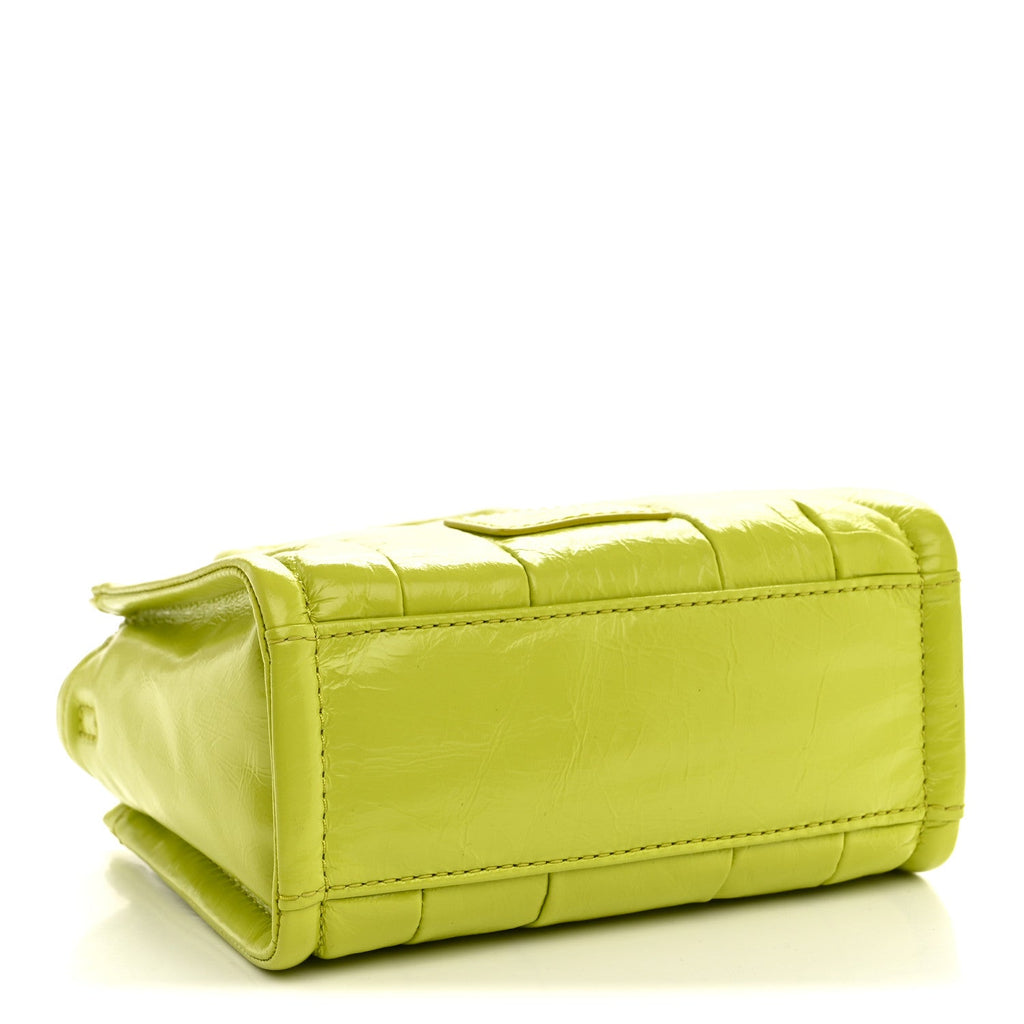 Marc Jacobs The Shiny Crinkled Leather Mini Tote Bag - Acid Lime