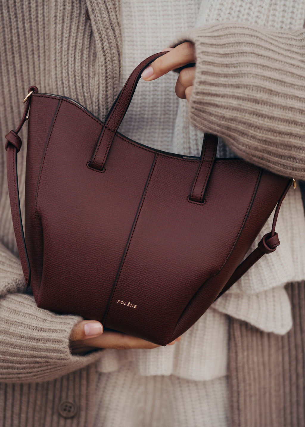 Polène Cyme Tote Nano - Cerise Noire Grainé