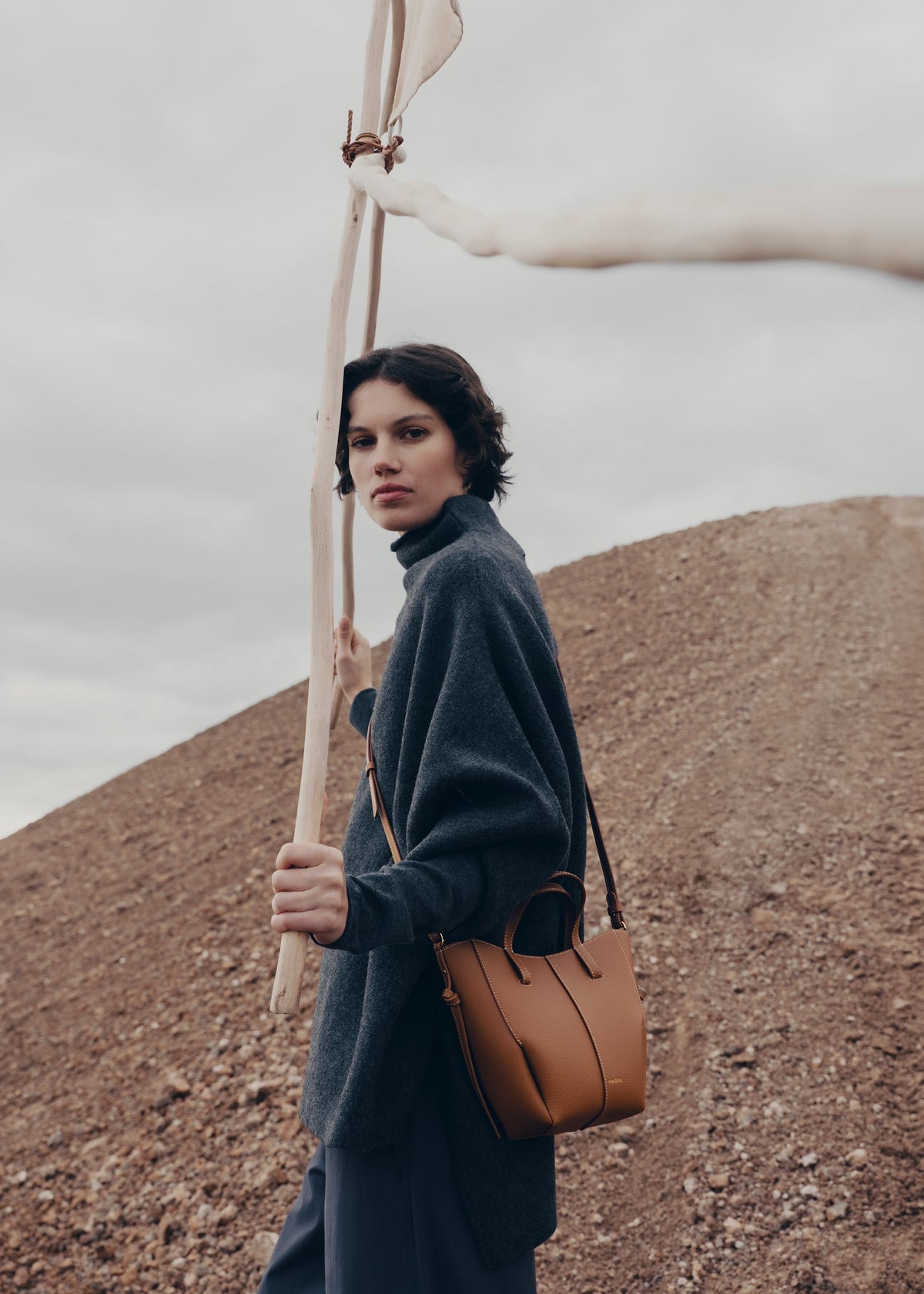 Polène Cyme Tote Nano - Camel Grainé