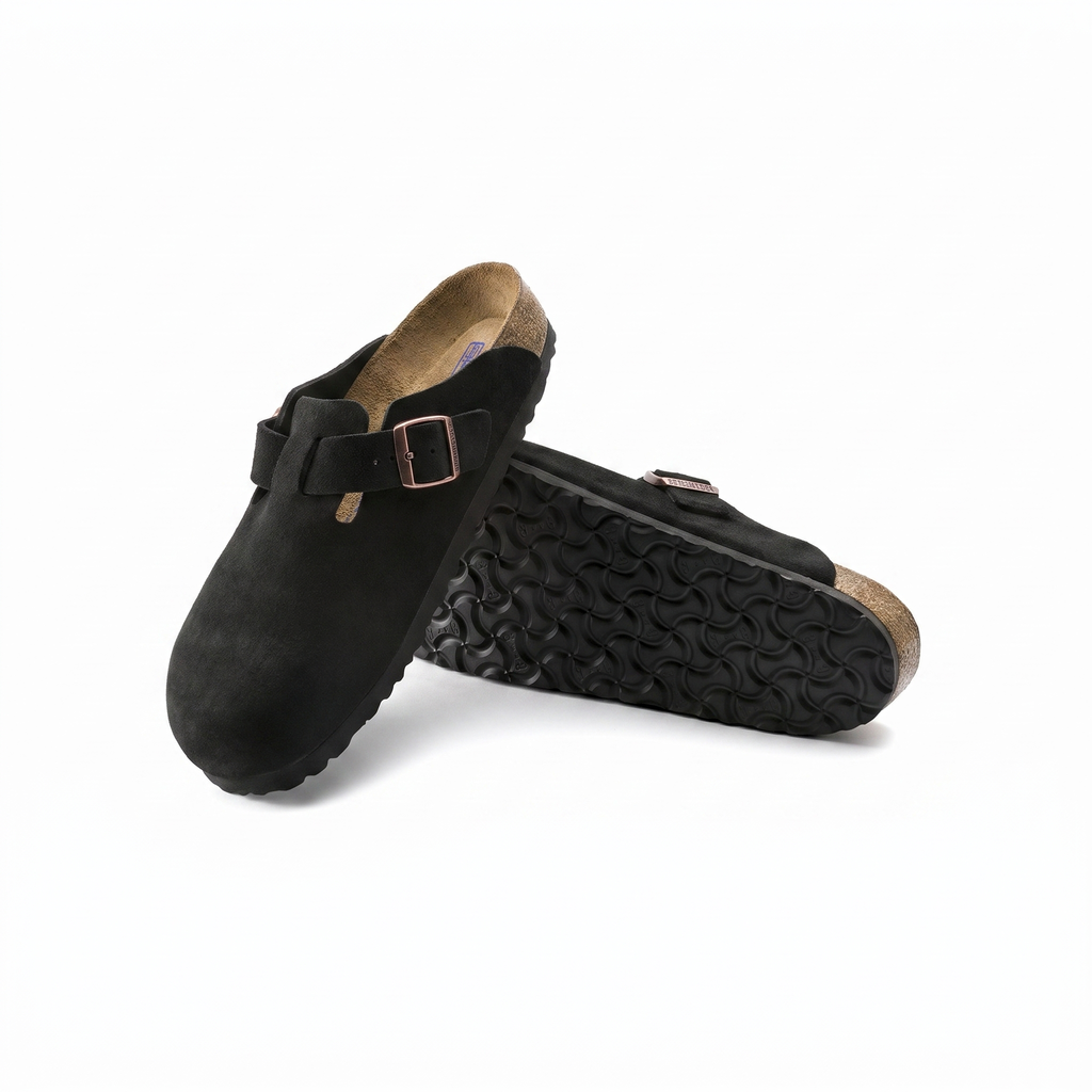 Birkenstock Boston Soft Footbed - Black Suede