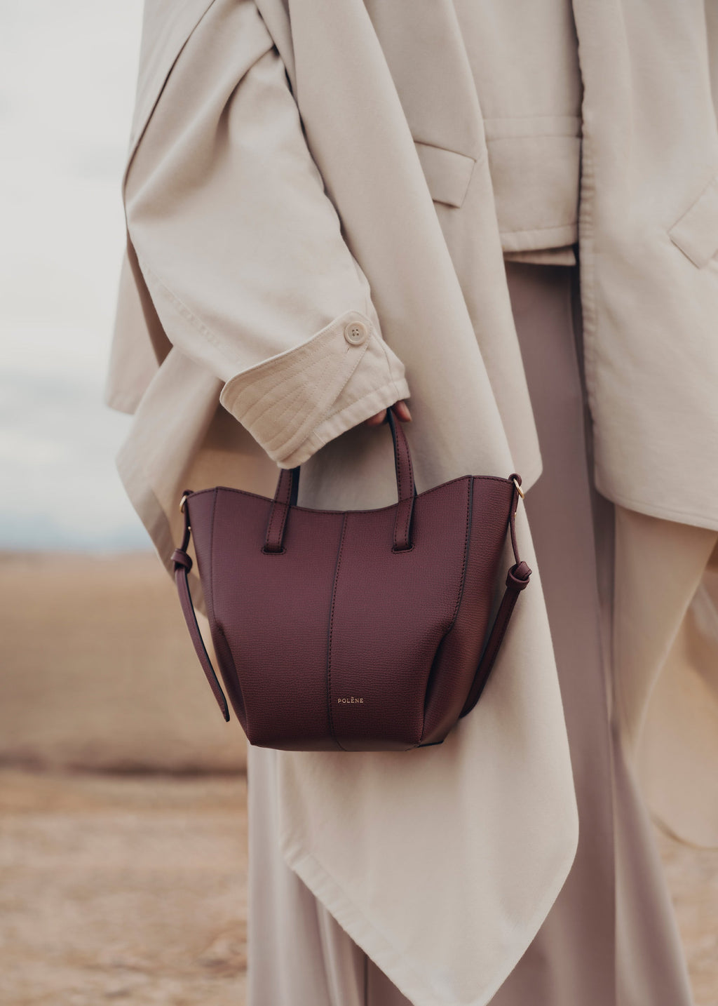 Polène Cyme Tote Nano - Cerise Noire Grainé
