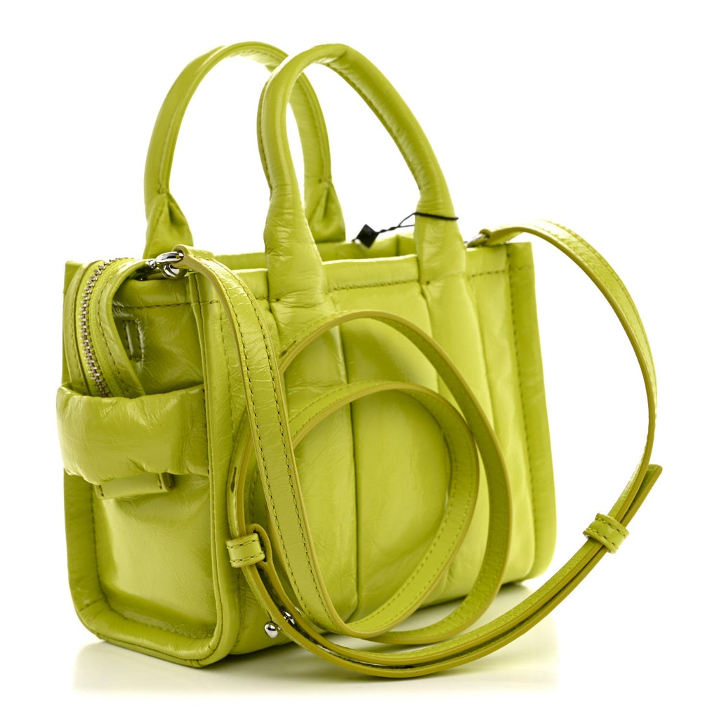 Marc Jacobs The Shiny Crinkled Leather Mini Tote Bag - Acid Lime