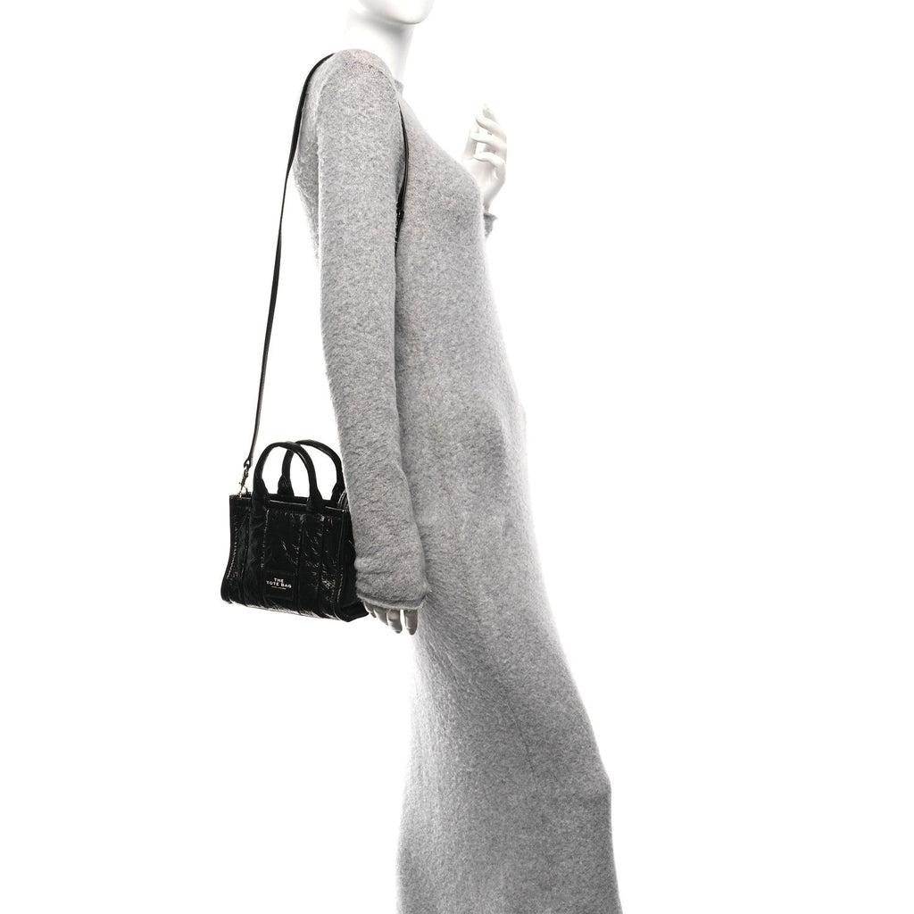 Marc Jacobs The Shiny Crinkled Leather Mini Tote Bag - Black
