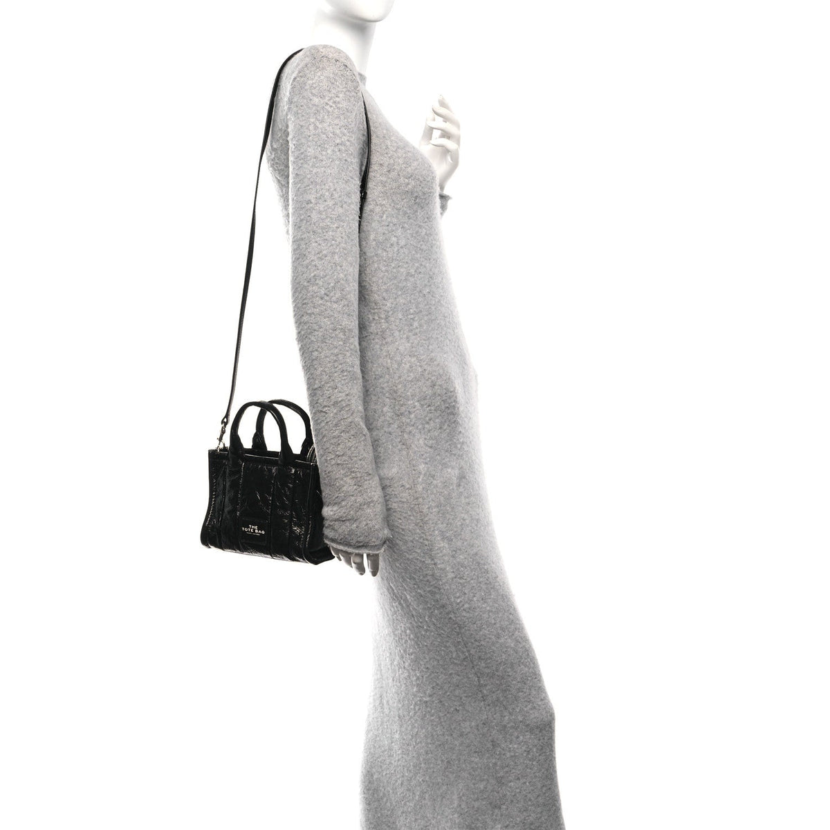 Marc Jacobs The Shiny Crinkled Leather Mini Tote Bag - Black