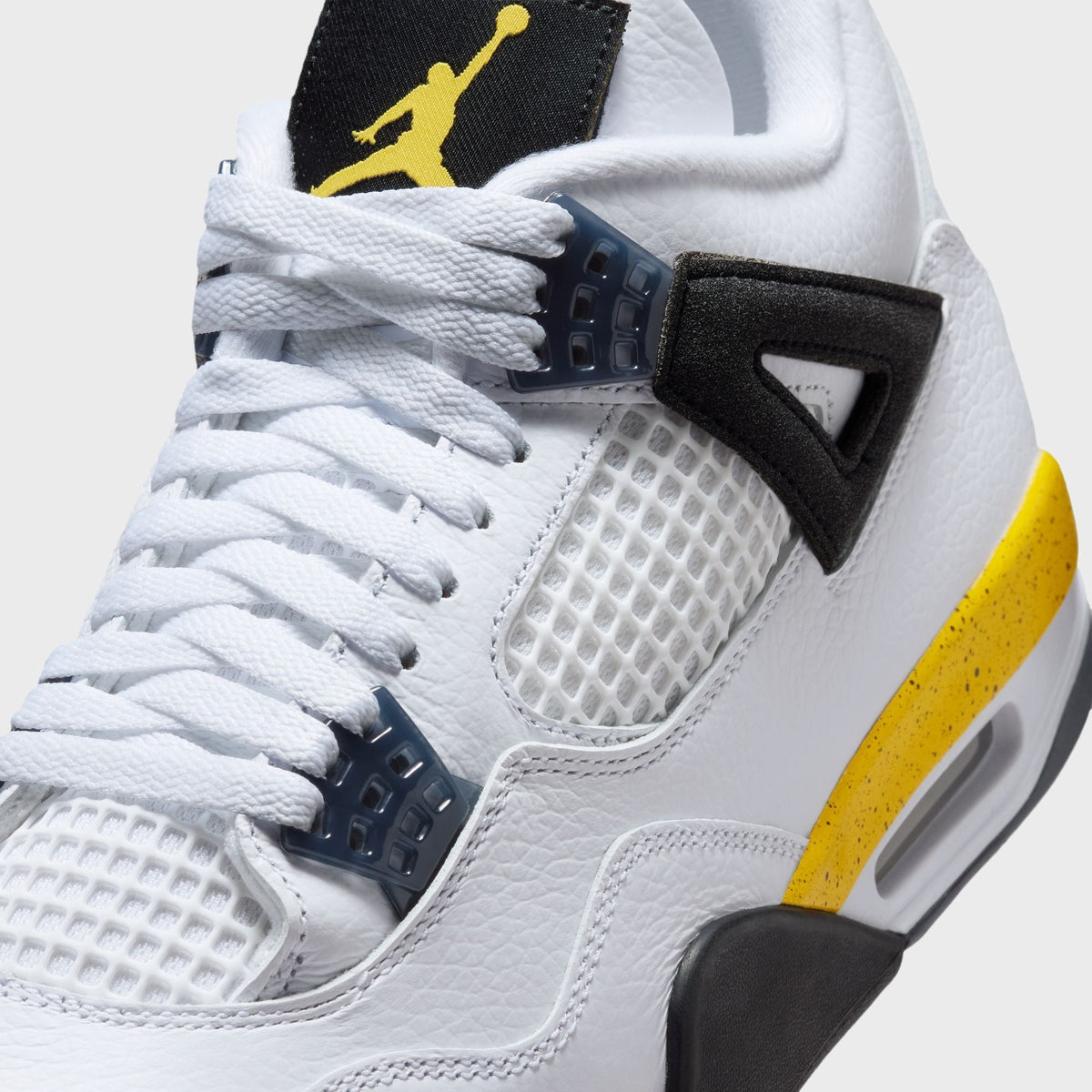 Air Jordan 4 Retro - White / Dark Blue Grey / Black / Tour Yellow