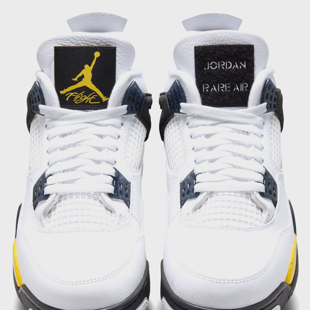 Air Jordan 4 Retro - White / Dark Blue Grey / Black / Tour Yellow