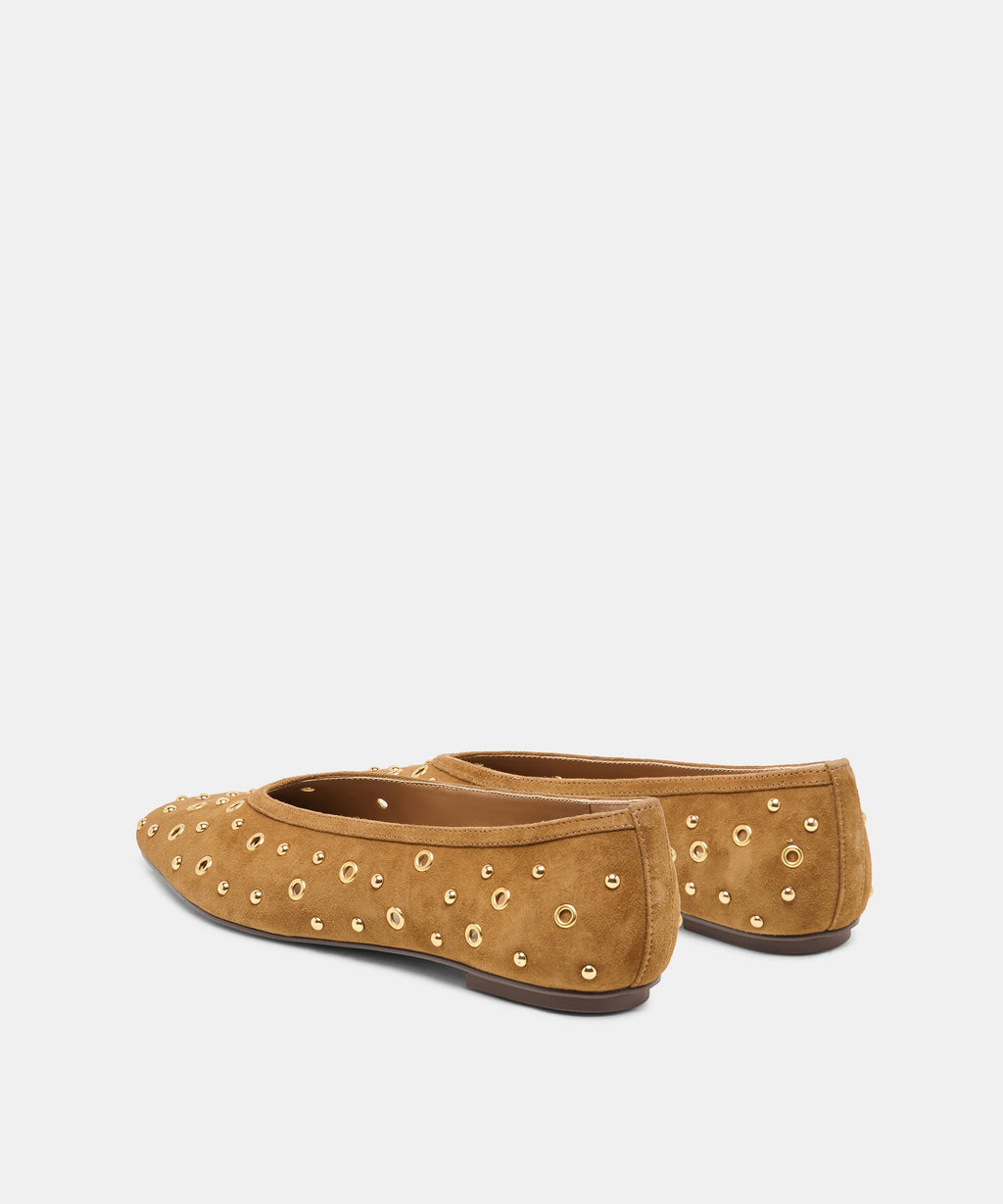 Dolce Vita Caret Stud Ballet Flats - Light Brown Suede