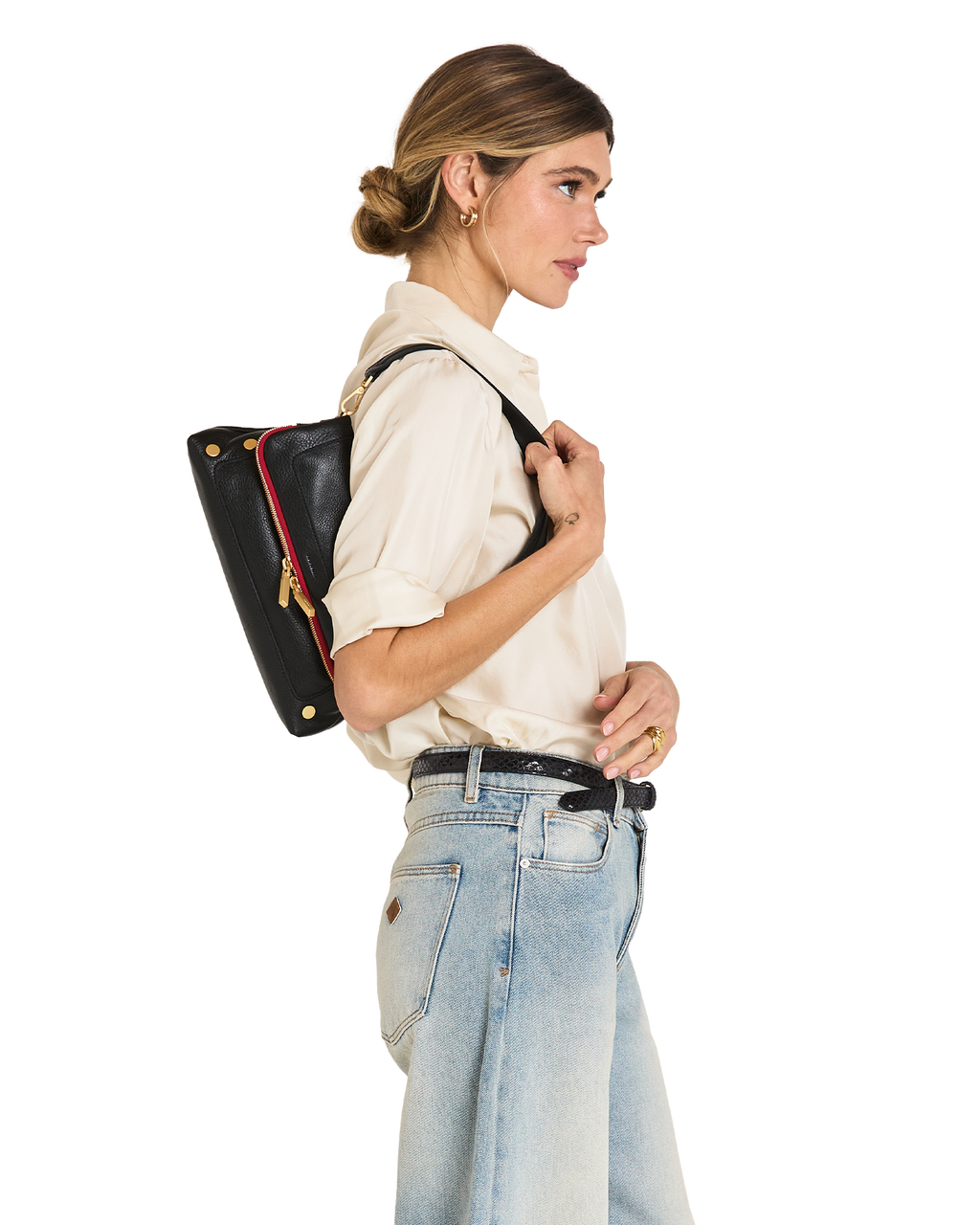Hammitt Beverly Medium - Black / Brushed Gold Red Zip