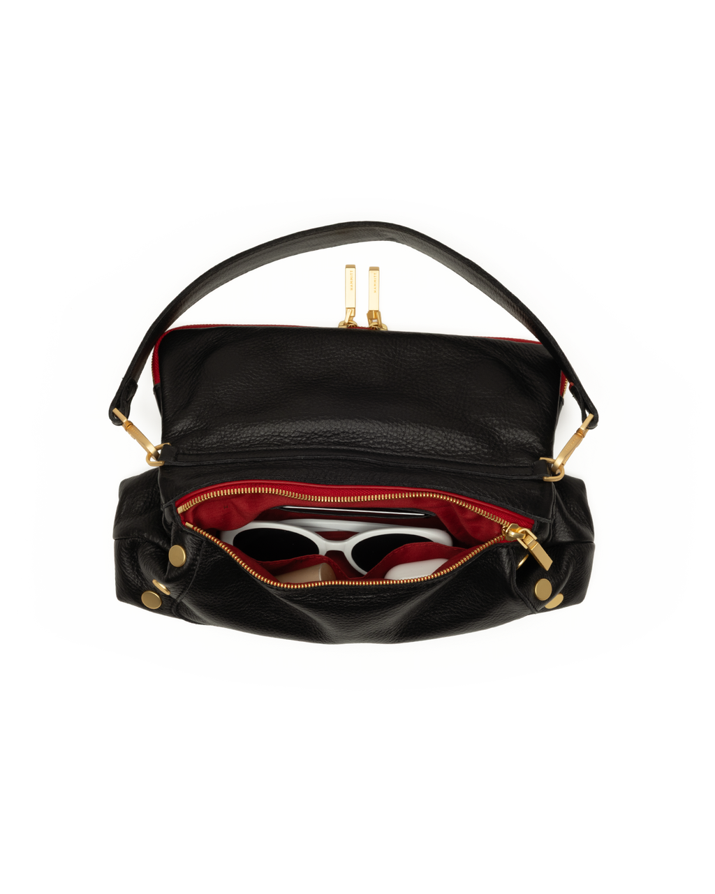 Hammitt Beverly Medium - Black / Brushed Gold Red Zip
