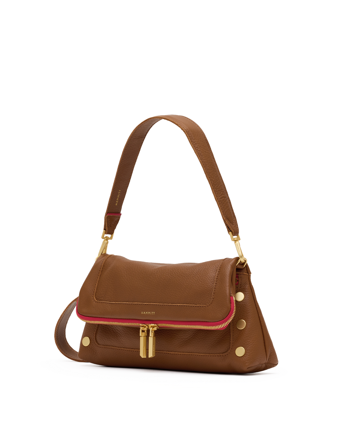 Hammitt Beverly Medium - Mahogany Pebble / Brushed Gold Red Zip