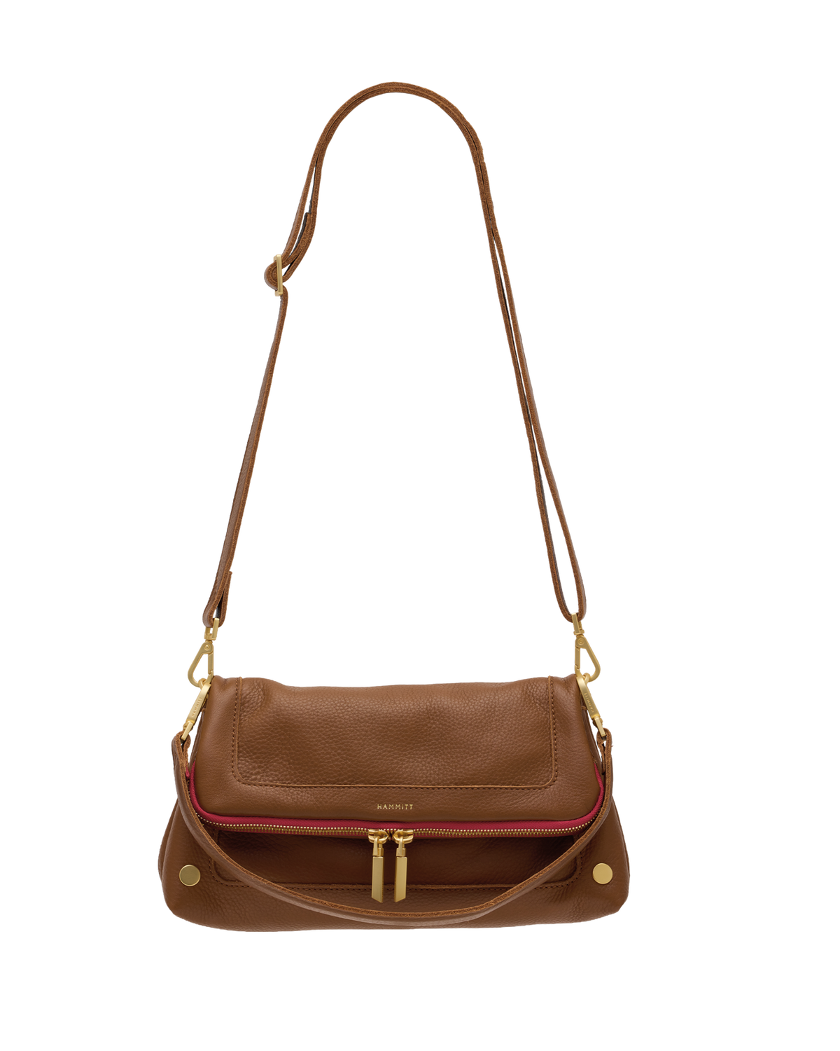 Hammitt Beverly Medium - Mahogany Pebble / Brushed Gold Red Zip