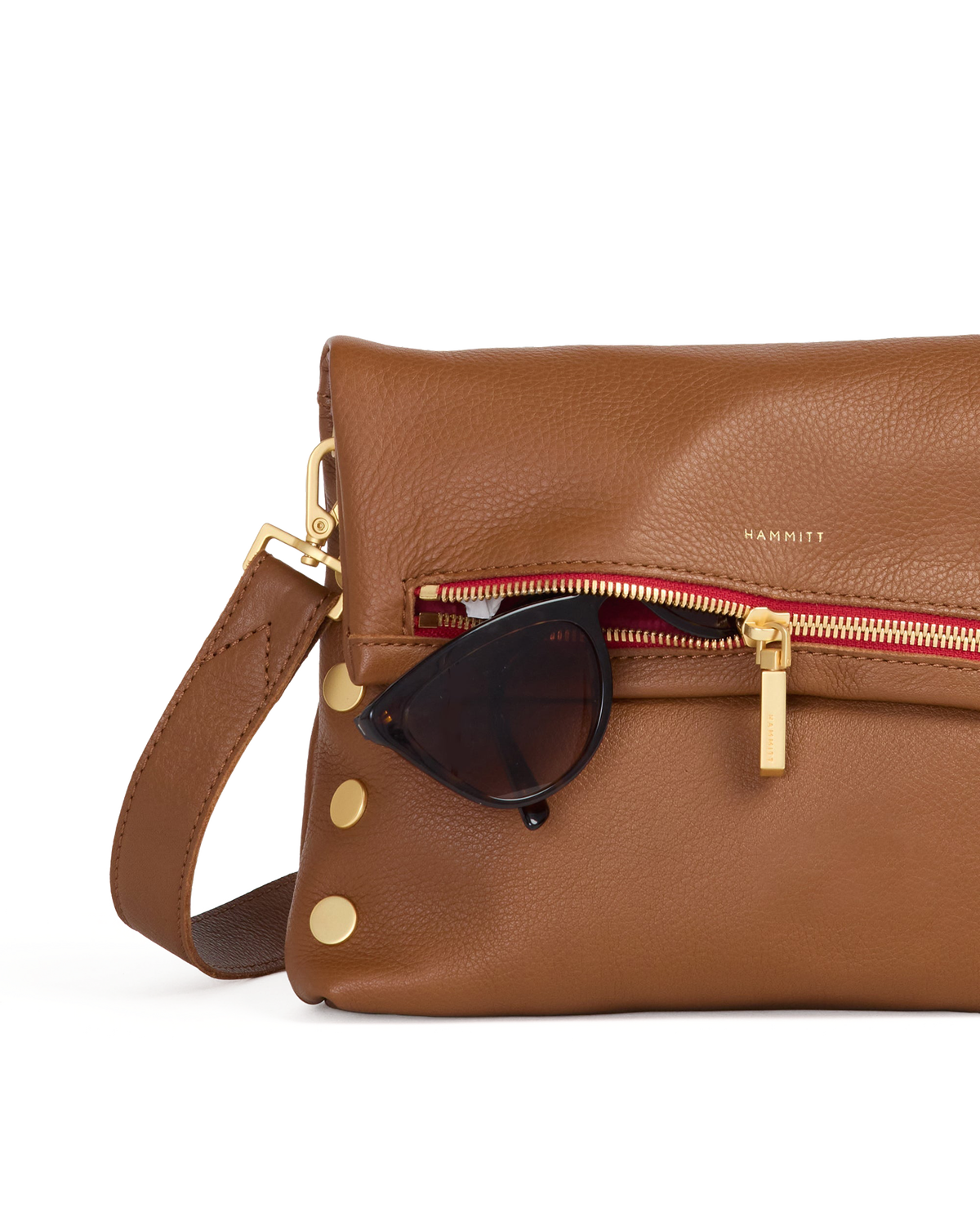 Hammitt VIP Medium - Mahogany Pebble / Brushed Gold Red Zip