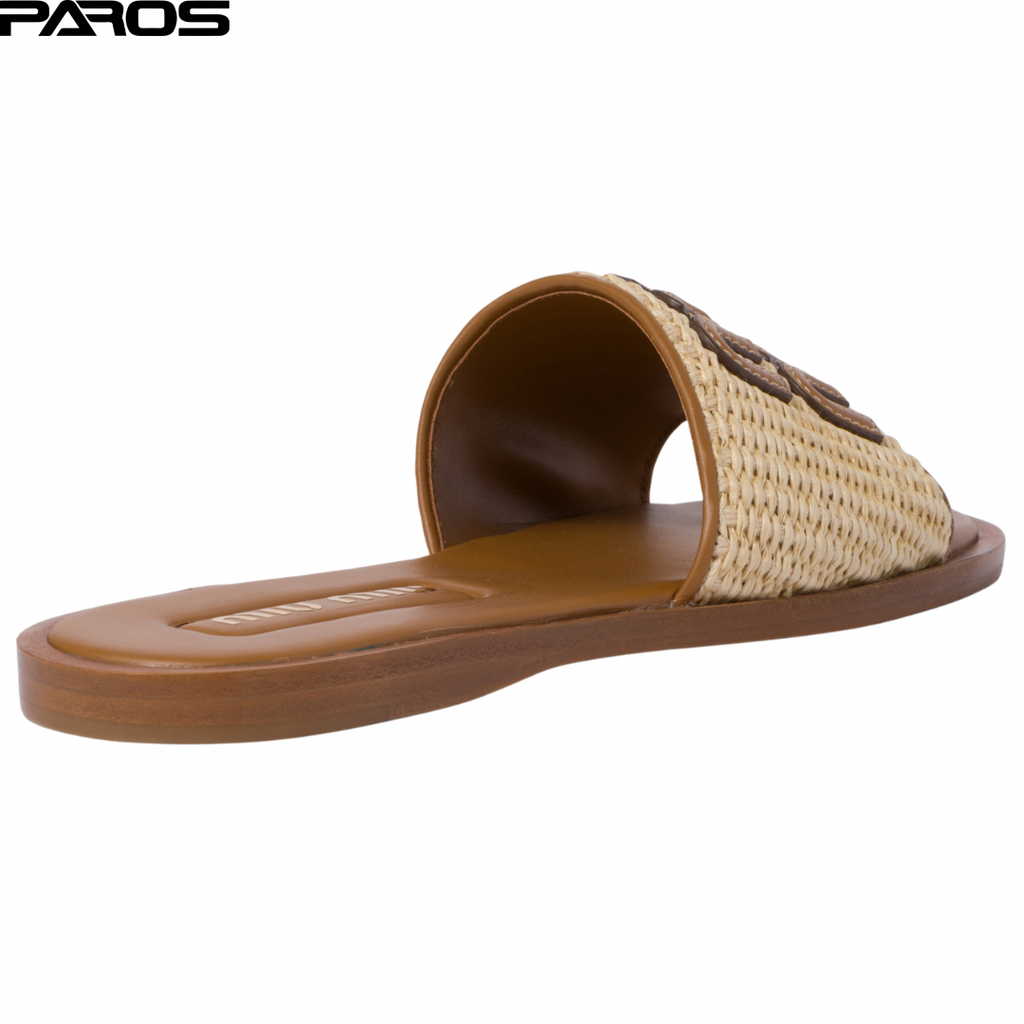 Miu Miu Raffia-Effect Woven Fabric Slides - Natural
