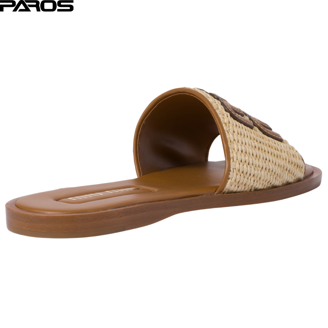 Miu Miu Raffia-Effect Woven Fabric Slides - Natural