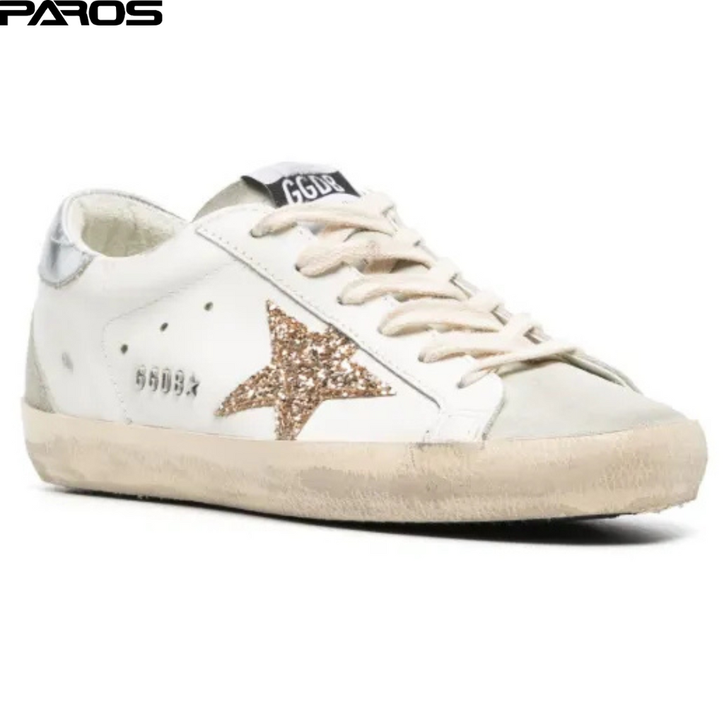 Golden Goose Super-Star - White / Gold Glitter / Ice Gray