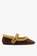 Larroudé Verona Ballet Flat - Cocoa Leather / Natural Shearling