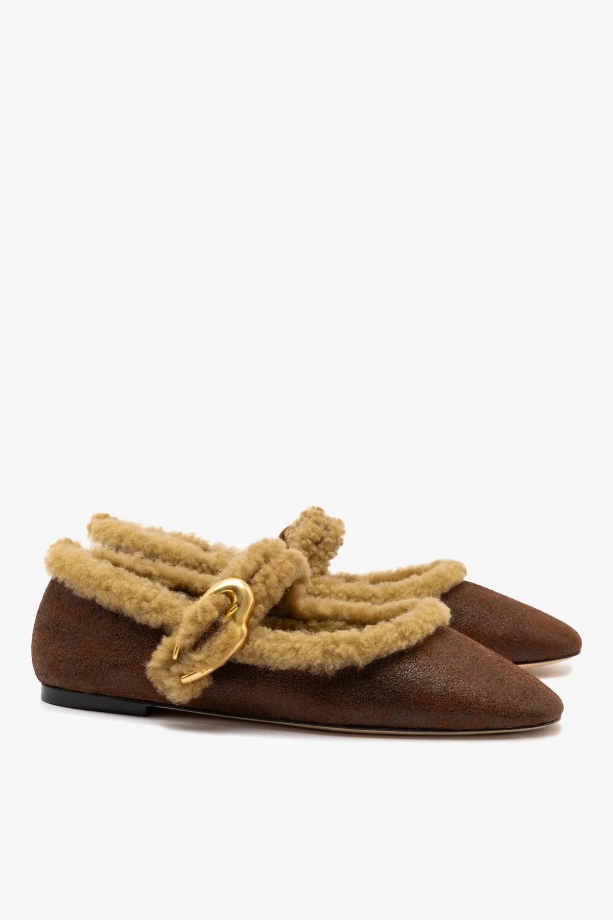 Larroudé Verona Ballet Flat - Cocoa Leather / Natural Shearling