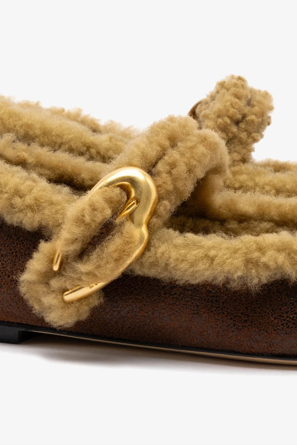 Larroudé Verona Ballet Flat - Cocoa Leather / Natural Shearling