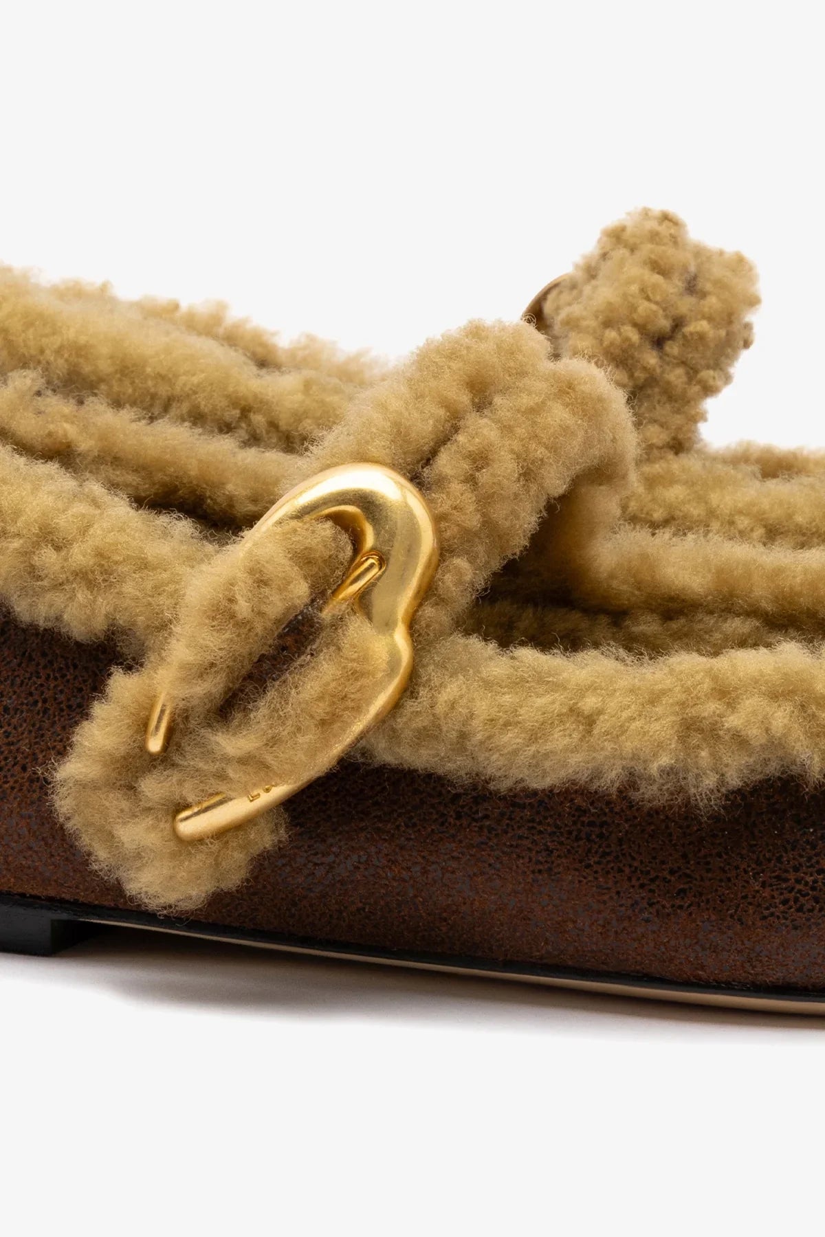 Larroudé Verona Ballet Flat - Cocoa Leather / Natural Shearling