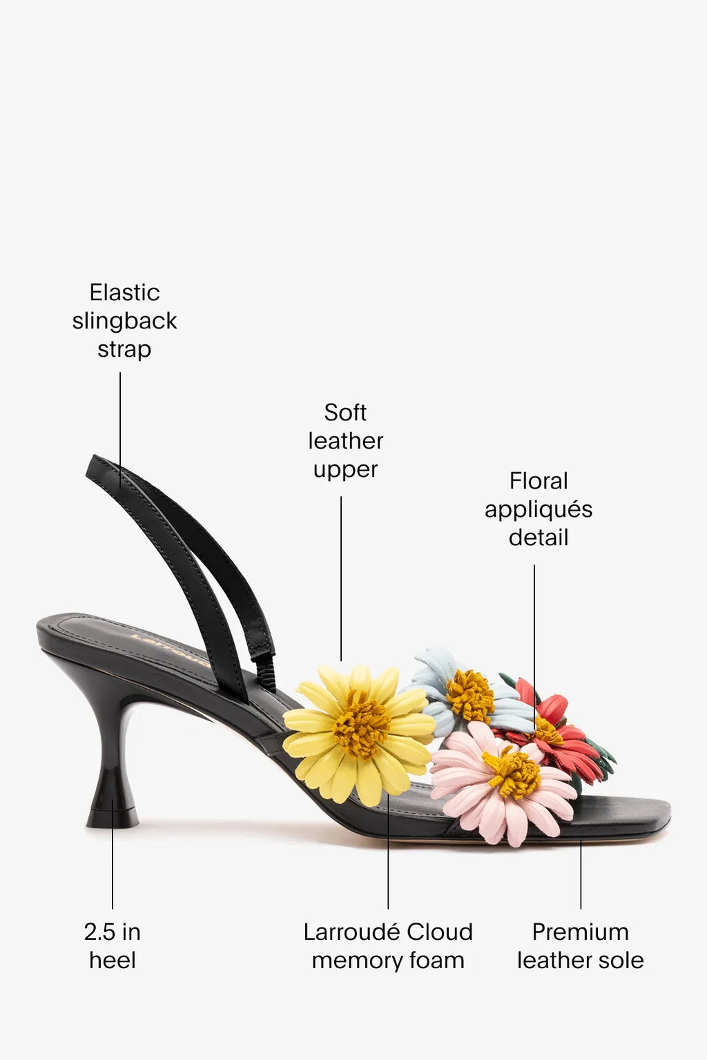 Larroudé Fiore Sandal - Black Leather