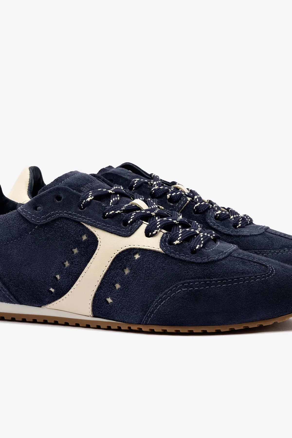 Larroudé Stella Sneaker - Navy Suede / Ivory