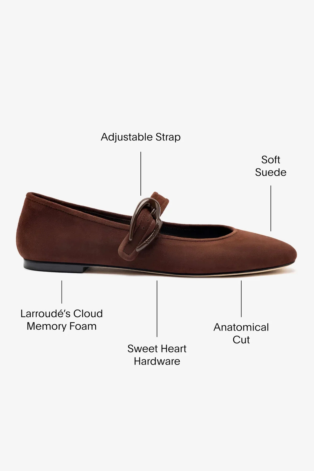 Larroudé Verona Ballet Flat - Brown Suede