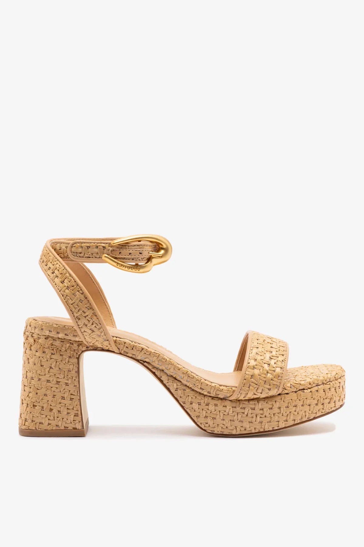 Larroudé Dolly Verona Low Sandal - Natural Raffia / Beige